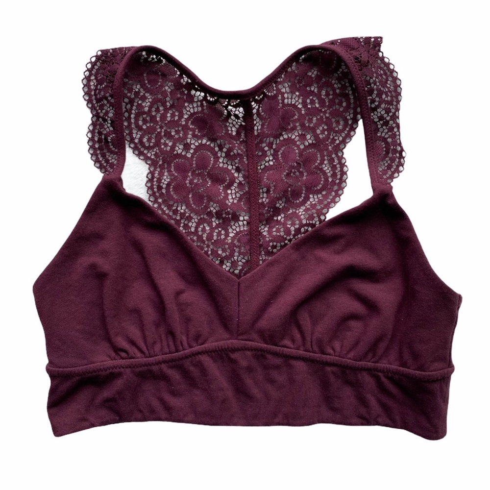 Aerie Maroon Wire Free Lace Racerback Bralette